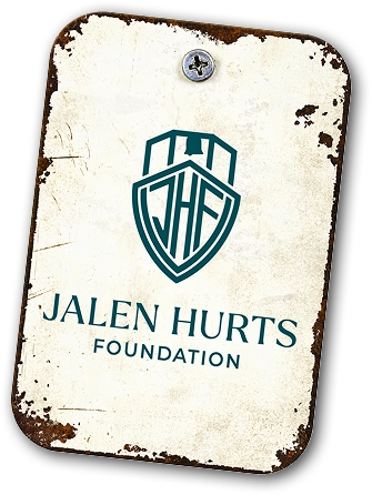 A tin with the Jalen Hurts Foundation logo